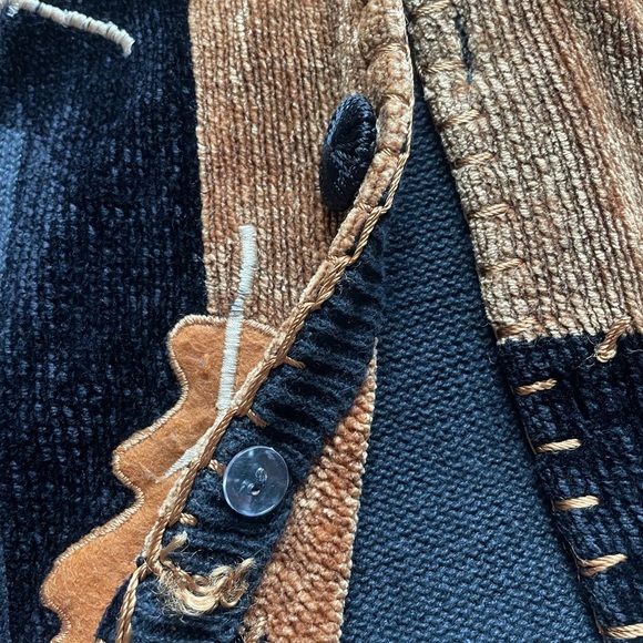 VTG 90s Patchwork Fall Leaves Button Cardigan 1X Black Halloween Thanksgiving - Picture 12 of 12